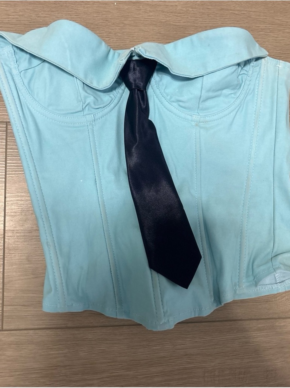 Light Blue Corset Top with navy Tie Accent